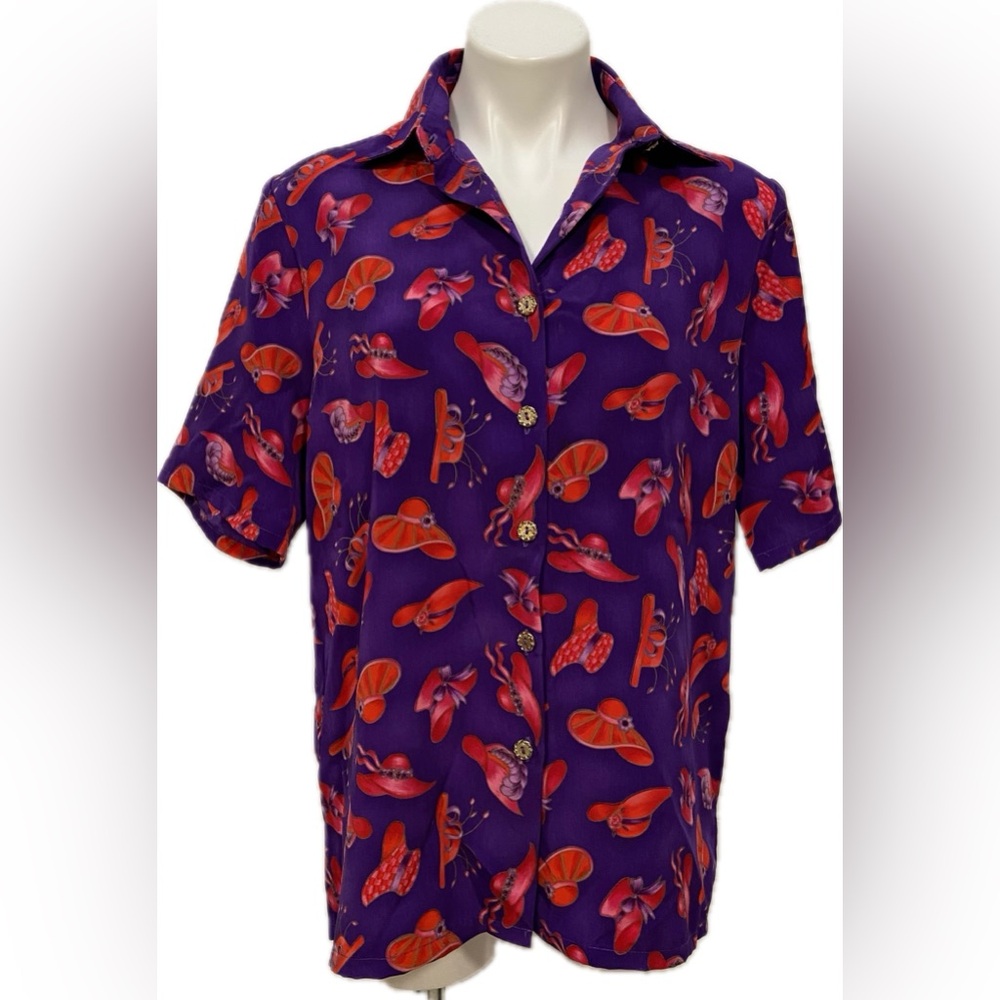 BONWORTH VINTAGE PURPLE RED HAT SOCIETY BUTTON DOWN COLLARED FUN UNIQUE TOP